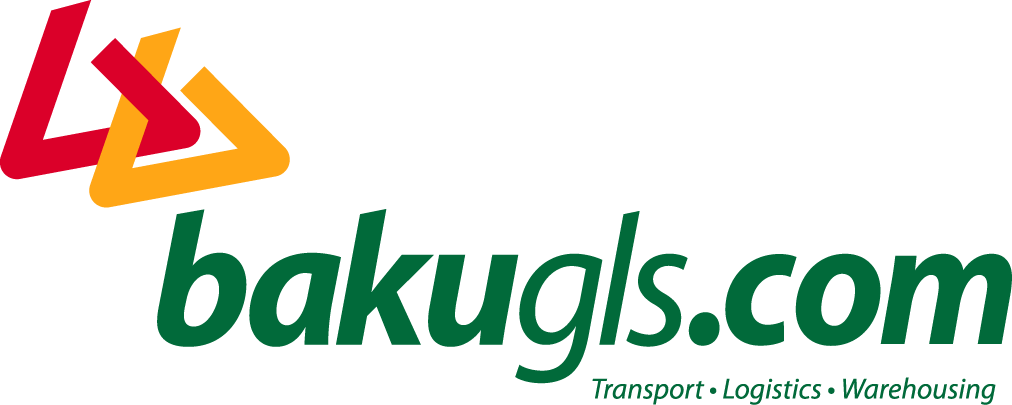 two triangles in the top left corner one red and one yellow interlocking with each other both missing a chunk on the right side . Next to that it says bakguls.com in green and under that it says transport, logistics and warehousing